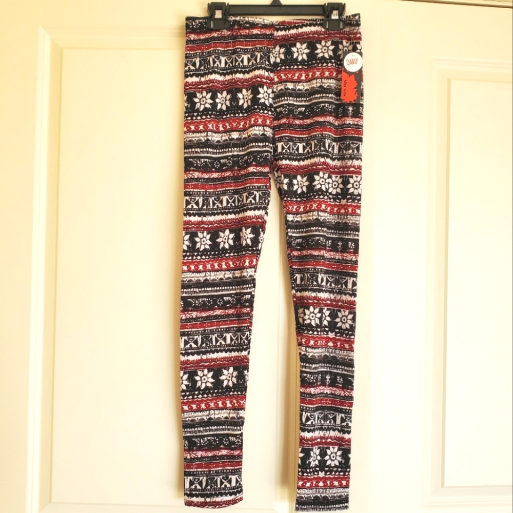 🆕 Shosho Fleece Lined Leggings NWT | Maroon Black White M Medium Pants Fairisle